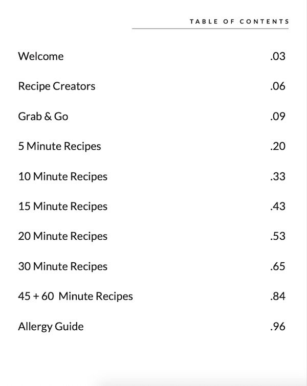 Everyday Snacks Table Of Contents