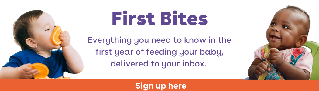 First bites in-line banner ad, everything you need to know in the first year of feeding your baby, delivered to your inbox