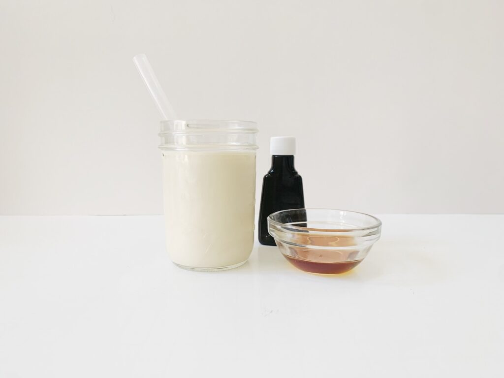 Homemade vanilla milk in mason jar