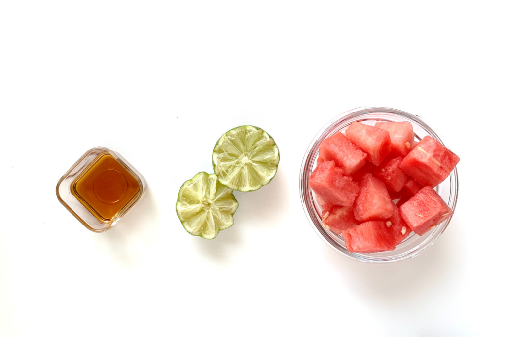 Ingredients for watermelon ice pops on white