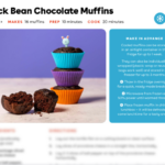 Blurred recipe card for Black Bean Chocolate Muffins
