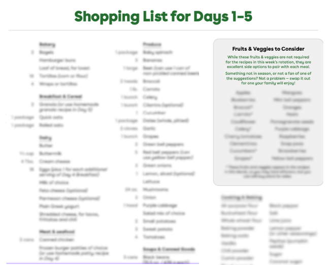 real easy weekdays shopping list preview