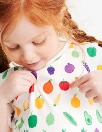 Primary and Kids Eat in Color Pajama Shirt with produce